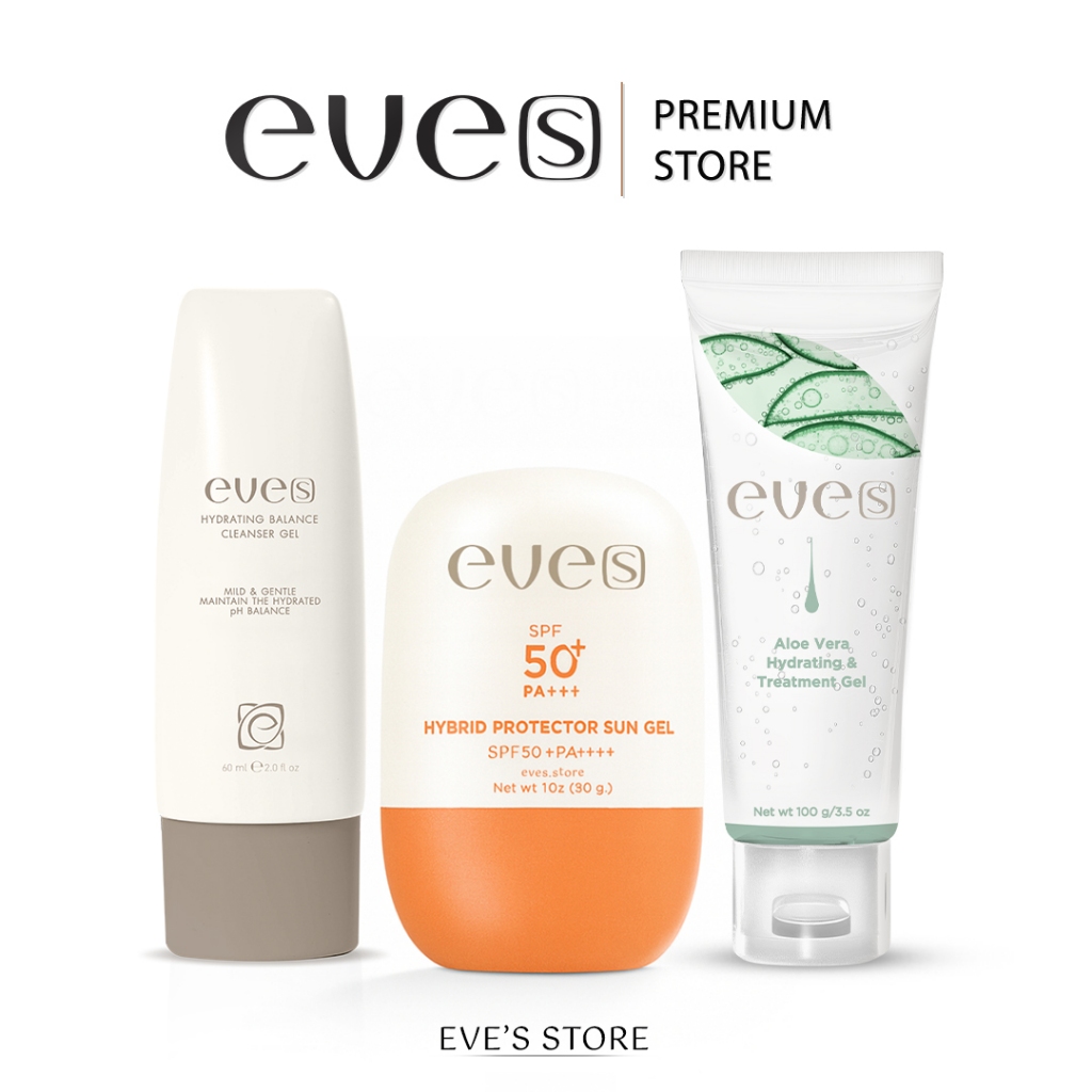 EVES อีฟส์ เซตสิวผิวแพ้ง่าย (ส่งฟรี)เจลล้างหน้า เจลอโลเวร่า ซันเจล ลดสิว ลดอาการแพ้ ปลอบประโลมผิว