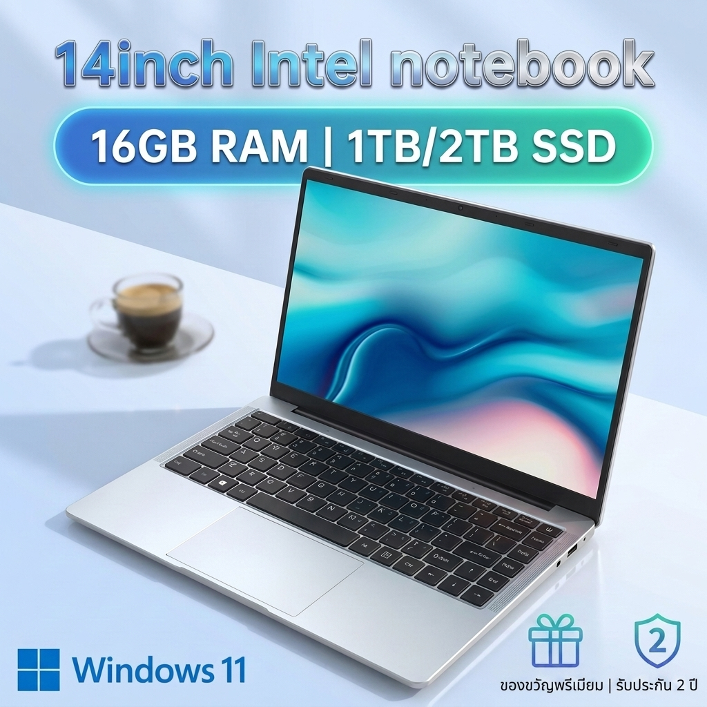 โน้ตบุ๊คใหม่ 14.1 นิ้ว IPS แรม RAM16GB SSD1TB บางเบา พกพาได้ง่าย ทำงาน เรียนออนไลน์ ดูหนัง ราคาประหยัด มีประกัน