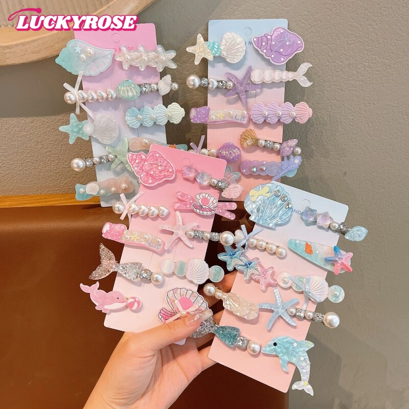 LUCKYROSE กิ๊บติดผมสไตล์เกาหลี ปลาดาวสีน้ำเงิน เปลือกหอย สำหรับหนีบข้างและหน้าม้า ไม่ทำร้ายเส้นผม