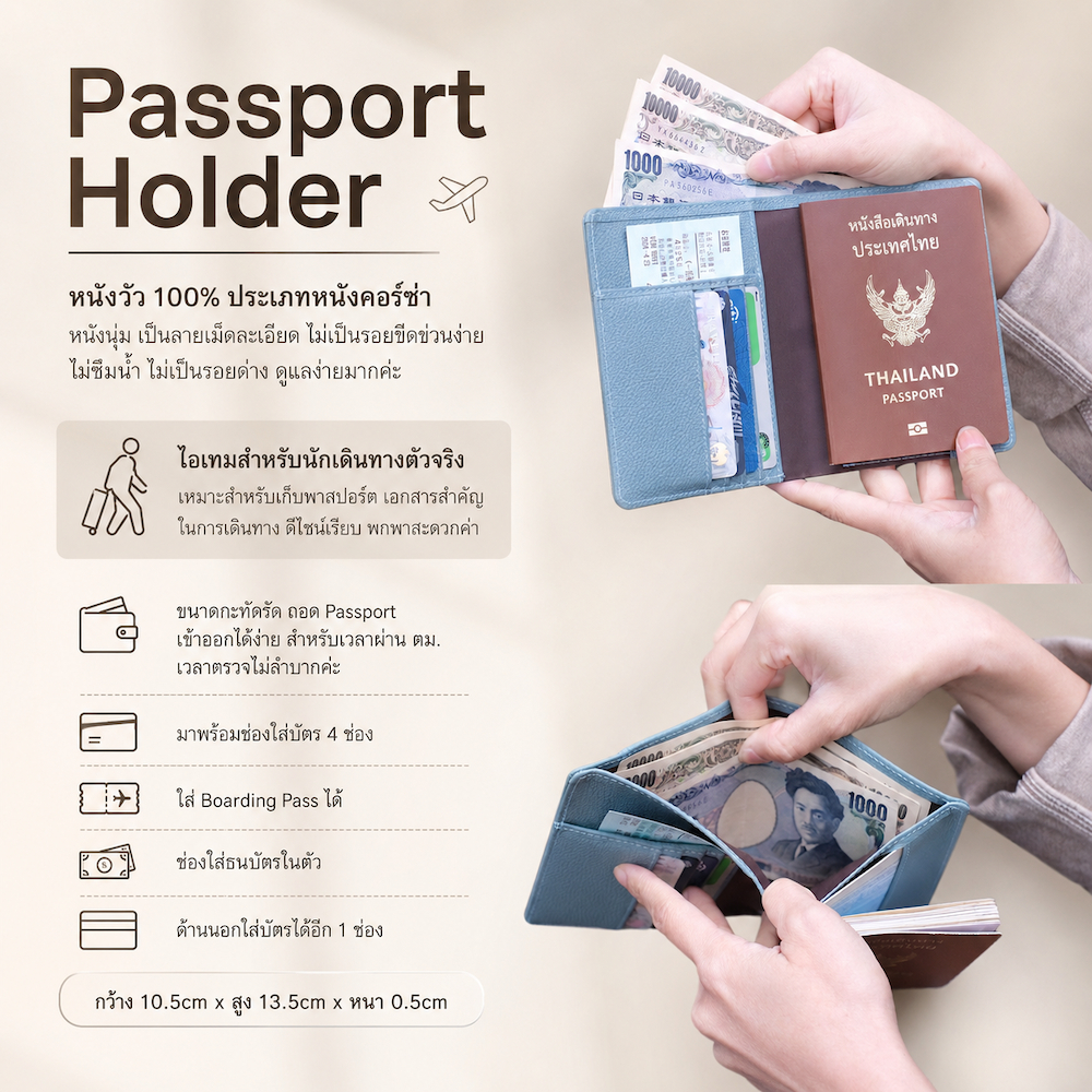 ❤️สีใหม่พร้อมส่ง ที่ใส่พาสปอร์ตหนังวัวแท้ Passport Holder (Hatsukoi Leather Bag)