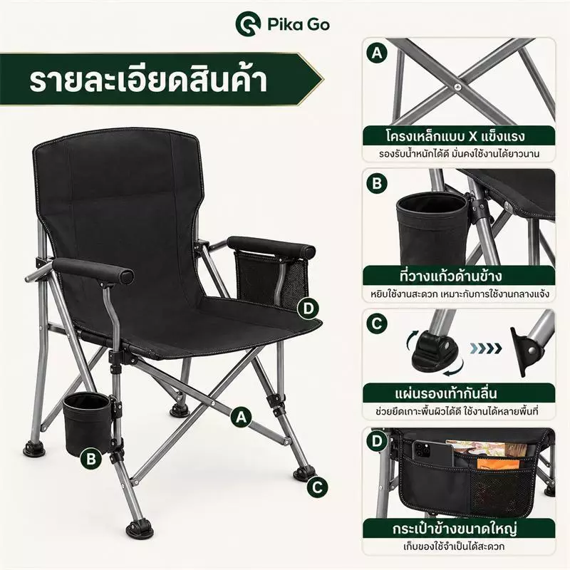 เก้าอี้แคมป์ปิ้ง เก้าอี้สนาม พับได้ ท่ออลูมิเนียม รับน้ำหนัก 200kg thumbnail 3