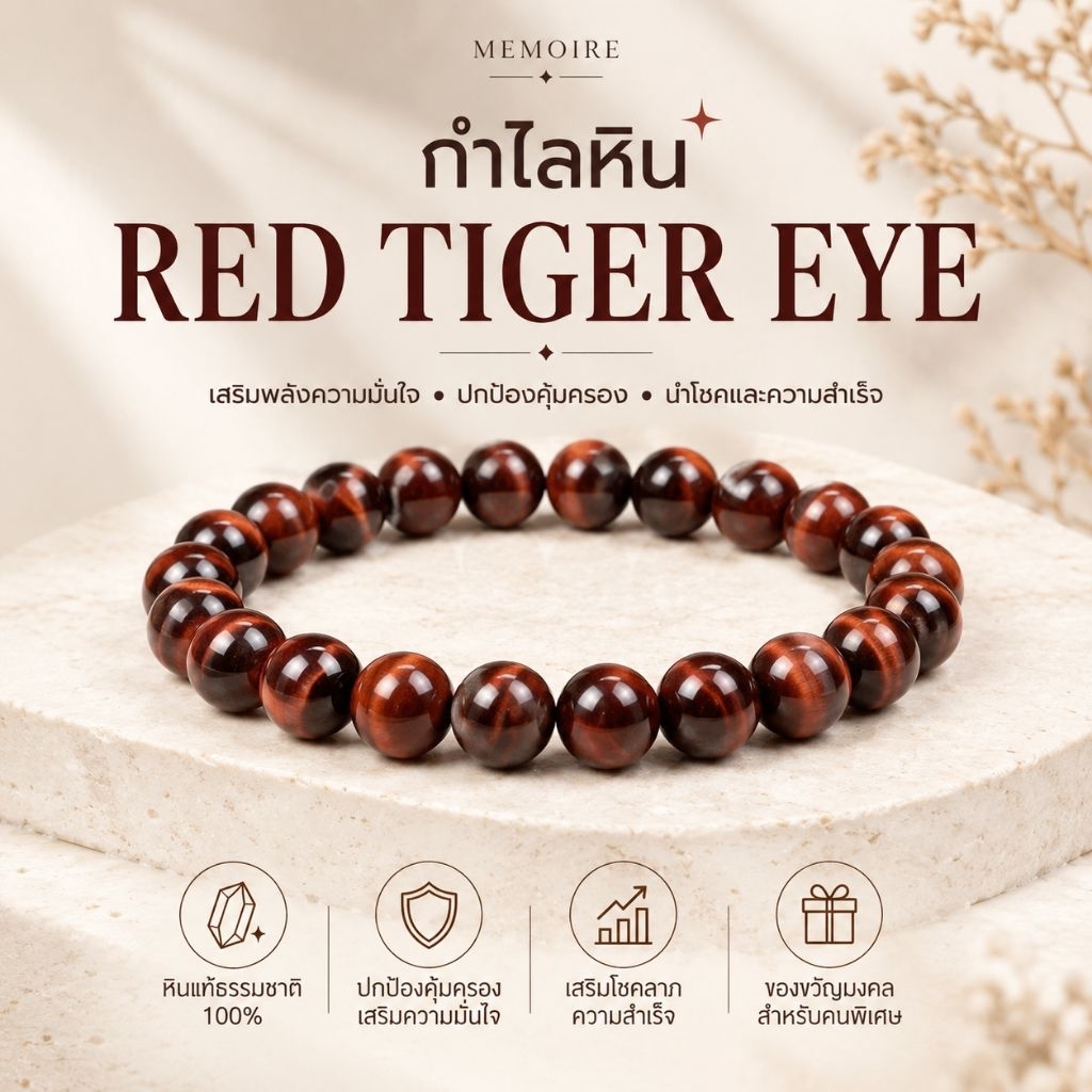 กำไลหินนำโชคแท้ เรดไทเกอร์อาย พลอยตาเสือสีแดง Red tiger eye สร้อยข้อมือ