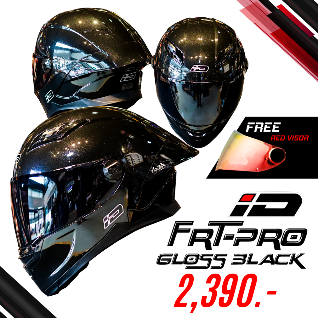 **รุ่นนี้จำเป็นต้อง +เพิ่ม 1 ไซส์**หมวกกันน็อค ID FRT-PRO สี LIMITED EDITION Gloss Black ดำเงา
