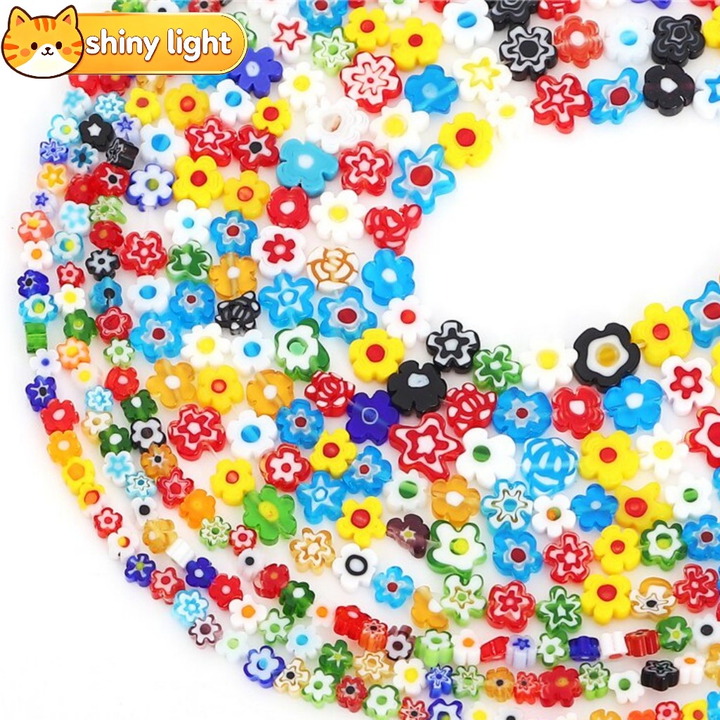 ลูกปัดแก้วดอกไม้ทรงกลมแบนสีสันสดใส อุปกรณ์ DIY ทำต่างหู สร้อยคอ สร้อยข้อมือ เครื่องประดับ