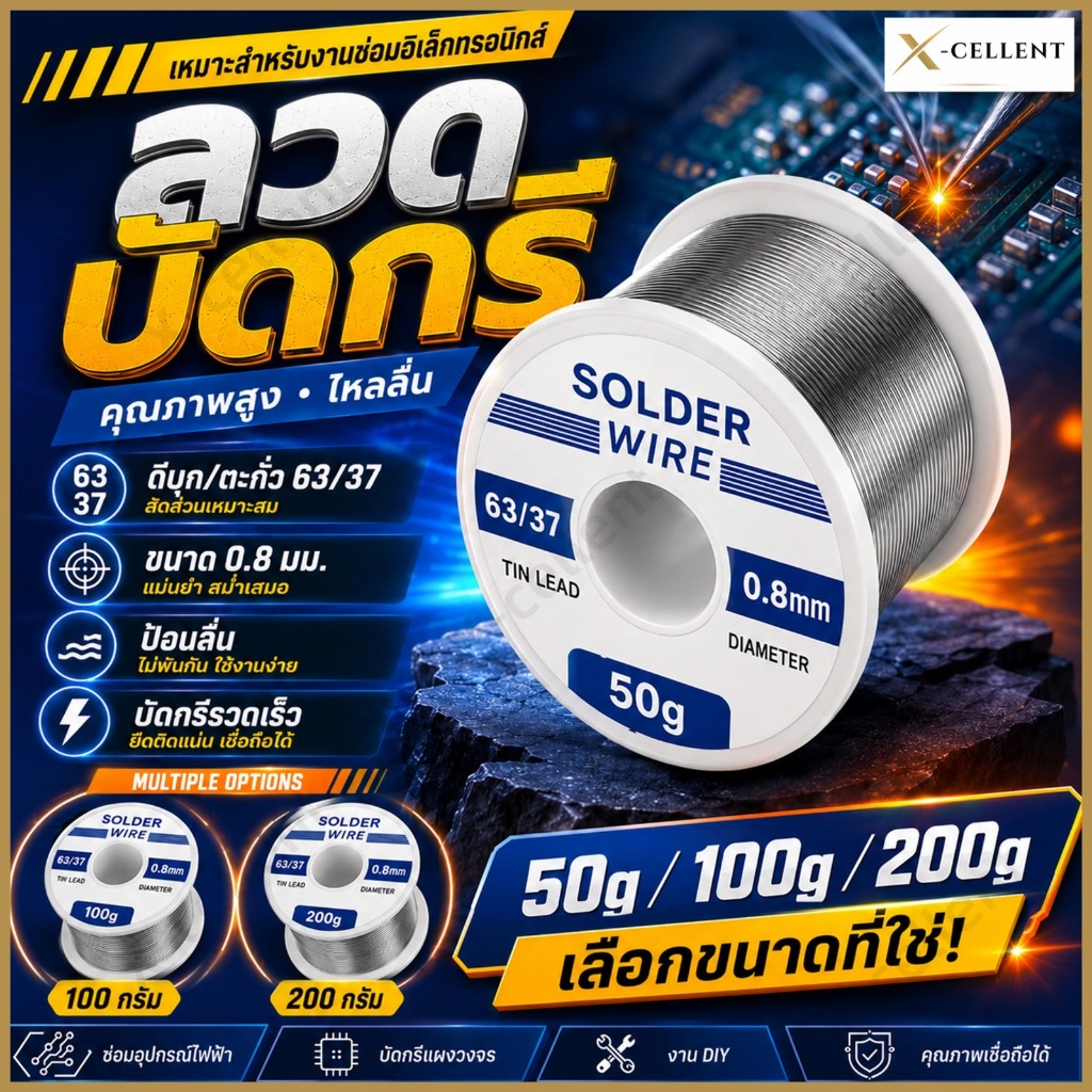 ลวดบัดกรี 63/37 ลวดบัดกรีโลหะ ละลายง่าย ม้วนเล็กลวด 0.8mm 1.0mm 100g สำหรับการเชื่อม
