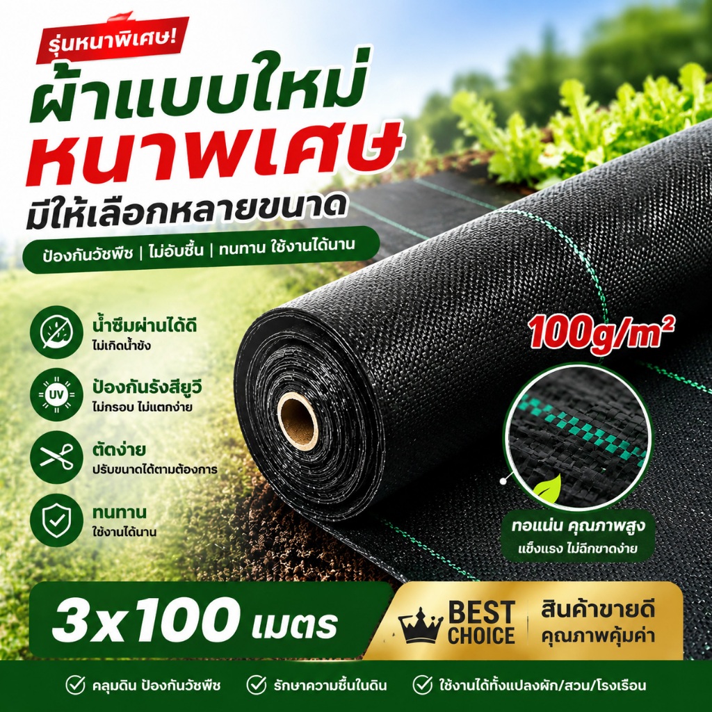 ผ้าคลุมดิน พลาสติกคลุมดิน พลาสติกคลุมหญ้า ฆ่าหญ้า 50/100/200 เมตร คลุมวัชพืช ผ้าคลุมหญ้า กําจัดหญ้า ที่คลุมดิน