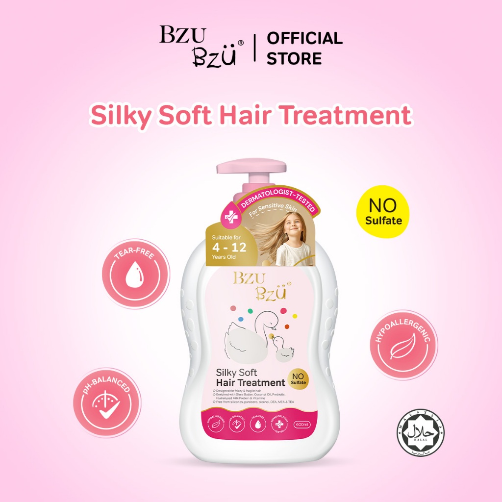 BZU BZU Silky Soft Hair Treatment 600ml บีซู บีซู ทรีทเม้นท์บำรุงผมเด็ก สูตรซิลค์กี้ ซอฟท์ เพื่อผมยาว นุ่ม สวย หวีง่าย