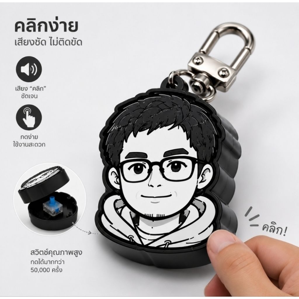 จัดส่ง ใน2 วันClicker Keychain พวงกุญแจคลิกเกอร์ ลายการ์ตูนจากรูปคน | Custom Cartoon Keychain |ของขวัญคู่รัก สั่งทำเฉพาะ