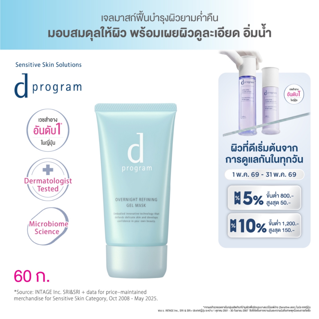 d program Overnight Refining Gel Mask 60g เจลมาส์กหน้ายามค่ำคืน เผยผิวดูละเอียด