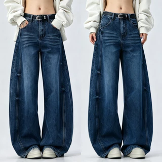 ทรงบาเรล กางเกงยีนส์ สไตล์เกาหลี แนววินเทจ เท้ากว้าง สวยๆเก๋ๆ Clothing Jean Lady ผู้หญิง