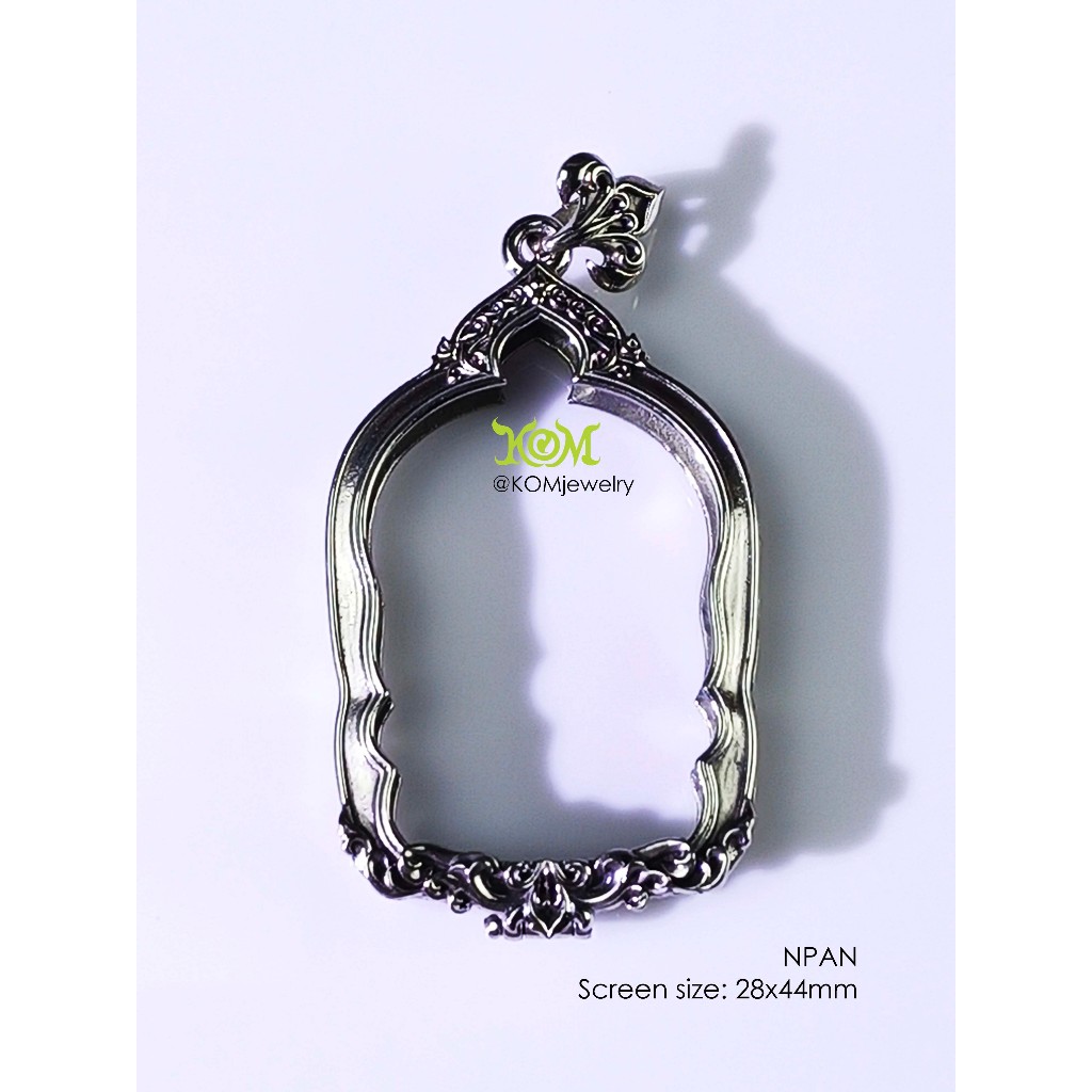 NPANWhitebrass Sema Nang Pan amulet casing 28x44mm กรอบพระ ไวท์บราส ทรงเสมา นั่งพาน