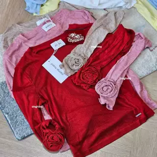พร้อมส่ง กดเองจากแบรนด์ เสื้อPALOY PL2360 เสื้อแขนยาวสอดมือ ปลายตกแต่งดอกคามิเลีย ของแท้เท่านั้น /toyfriday