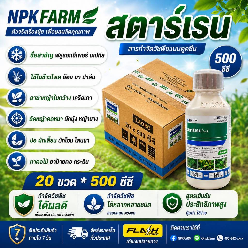 ยกลัง สตาร์เรน ขนาด 500 ซีซี ยกลัง 20 ขวด สตาเรน สารกำจัดวัชพืชใบกว้าง เครือเถา ไม่มีผลต่อข้าวโพด