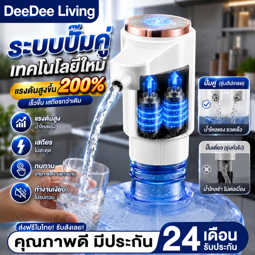 DeeDee เครื่องกดน้ำไฟฟ้า ชาร์จไฟ ปั๊มน้ําไฟฟ้าแบบชาร์จไฟได้ USB อุปกรณ์ดูดน้ําอัตโนมัติในครัวเรือน ที่กดน้ำอัตโนมัติ