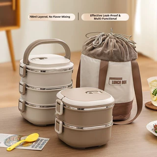 HOME ACE ปิ่นโตเก็บความร้อน กล่องข้าวสแตนเลส 304 700ml/1.4L/2.1L กล่องอาหารกลางวันกันรั่ว พร้อมช้อนและกระเป๋า