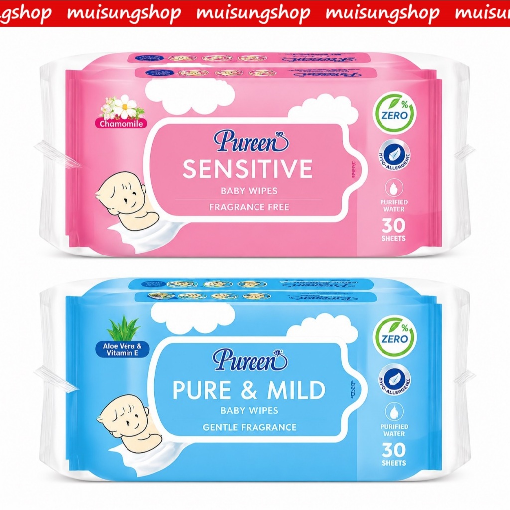 Pureen Baby Wipes มีสูตรชมพู & ฟ้า 30 แผ่น (แพคคู่) by MUISUNGSHOP