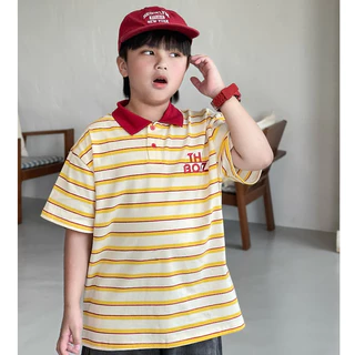 [ส่งไวจากไทย] *แค่เสื้อ* เสื้อโปโลเด็กชาย เสื้อคอปกลายริ้ว งานปักTHE BOYZ สีเหลือง สดใส สไตล์เกาหลี เหมาะสำหรับ 5-14 ปี
