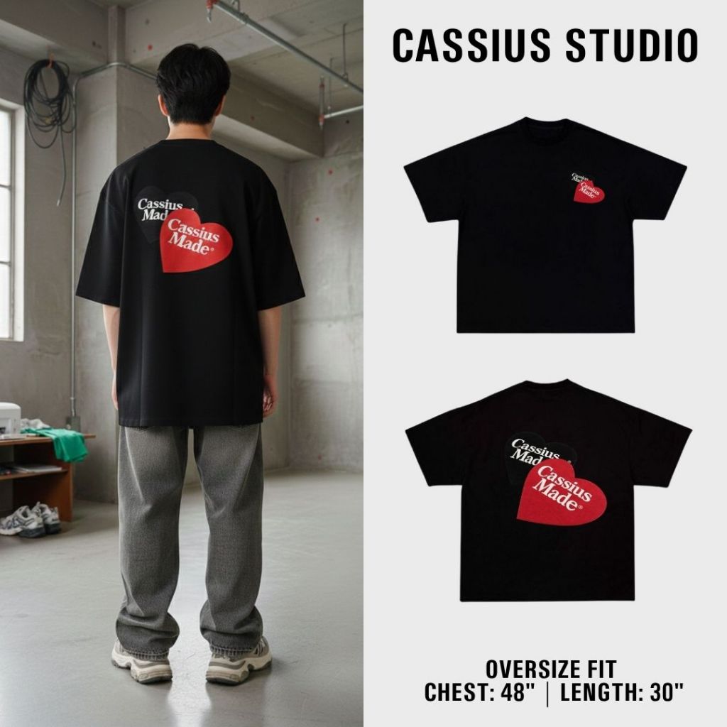 CASSIUS PREMIUM COTTON 100% OVERSIZE สกรีนลาย พรีเมี่ยม &CASSIUS MADEหัวใจแดงดำ