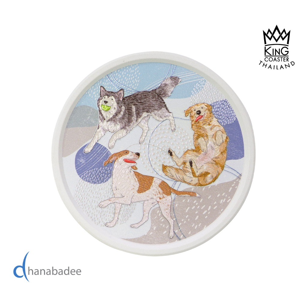 จานรองแก้วดูดน้ำ ทรงกลมมีขอบ ที่รองแก้ว ซับน้ำดี King Coaster  ธนบดี เซรามิค ceramic coaster ของฝาก
