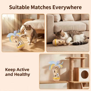 ตุ๊กตาล้มลุกแมว ของเล่นแมว กัดได้ แก้เบื่อสำหรับน้องแมว ลูกบอลล้มลุก ประดับขนนก