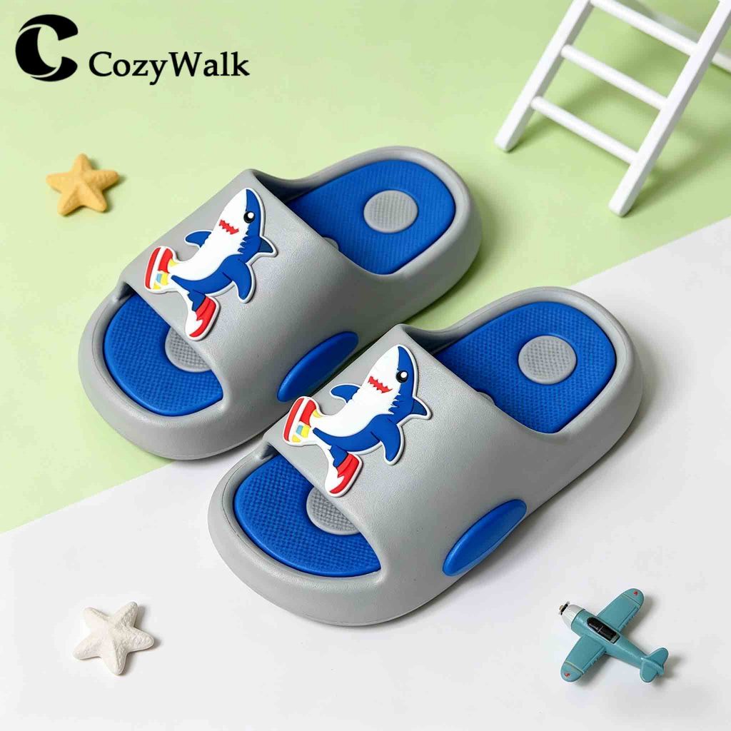 CozyWalk รองเท้าผ้าใบเด็กผู้ชาย ลายฉลามสุดเท่ พื้นนุ่ม กันลื่น น้ำหนักเบา ใส่สบาย รองเท้าเด็กแฟชั่น ไซซ์ 24-35
