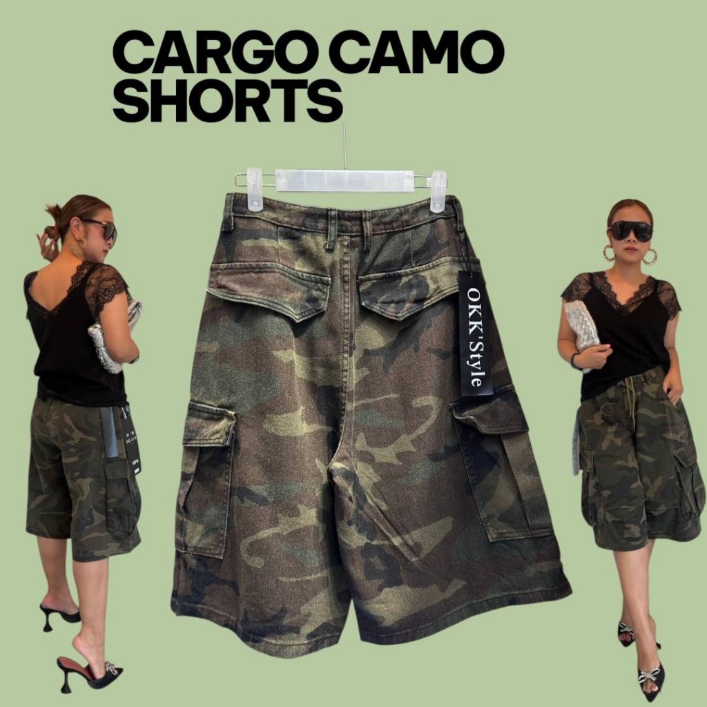 FF67 ขาสั้นทหารเชือกรูดได้ CARGO CAMO SHORTS