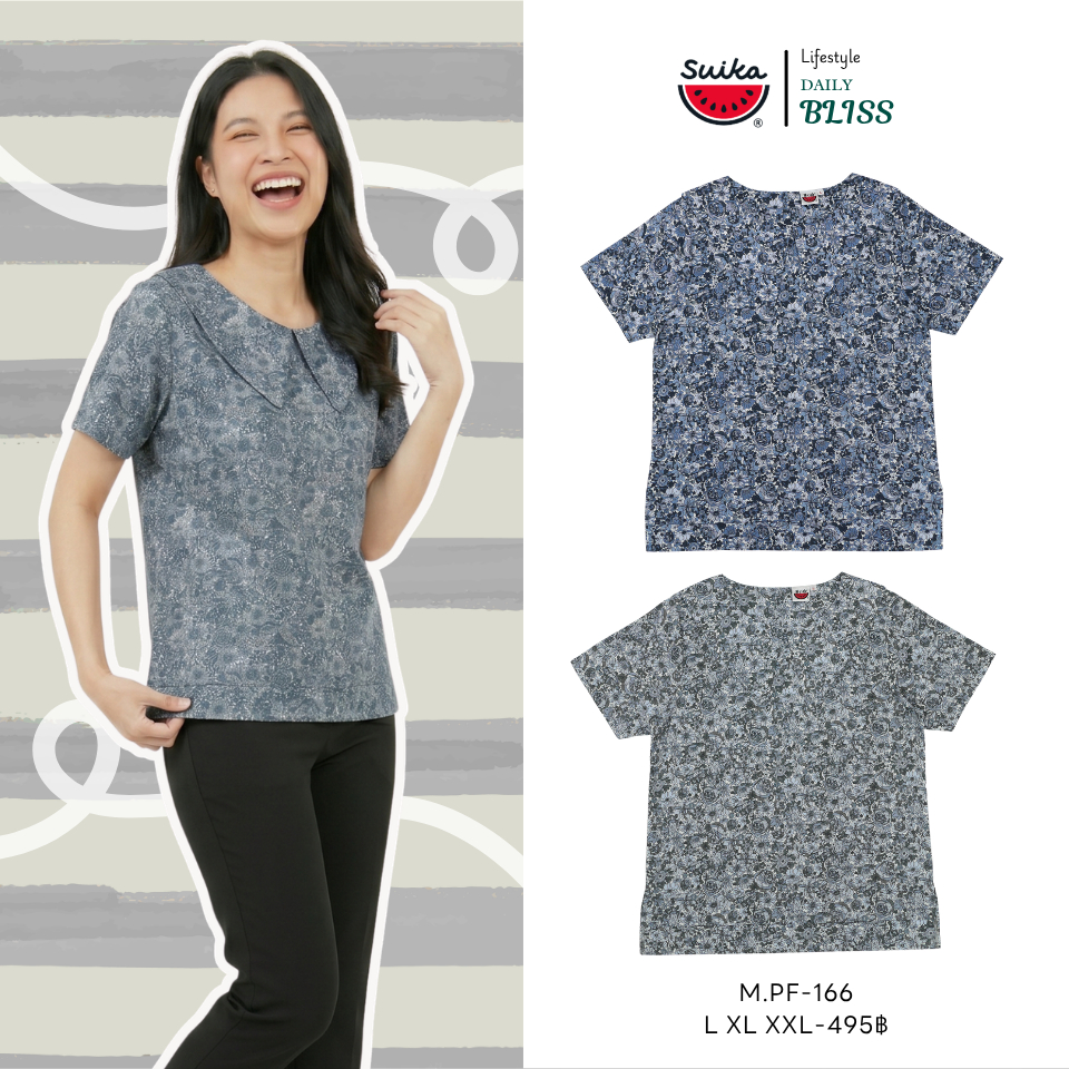 เสื้อแตงโม (SUIKA) เสื้อคอปกบัวแหลม หน้าสั้นหลังยาว  แขนสั้น (M.PF-166 )