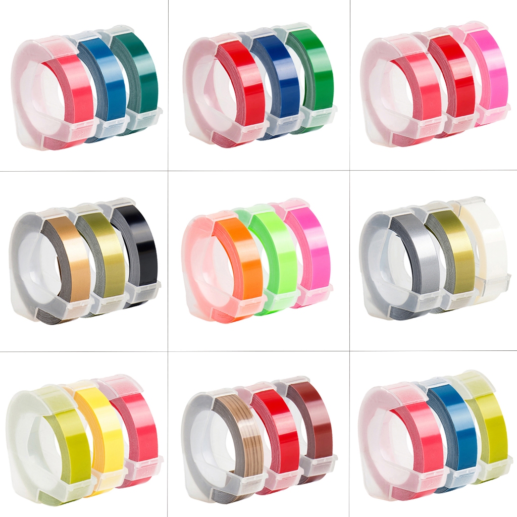 3Pcs เทปรีฟิล 9 มม. x 3 ม. เทปปั๊มตัวอักษรนูน สําหรับ MOTEX / DYMO / CIDY Label Makers / Writer COD