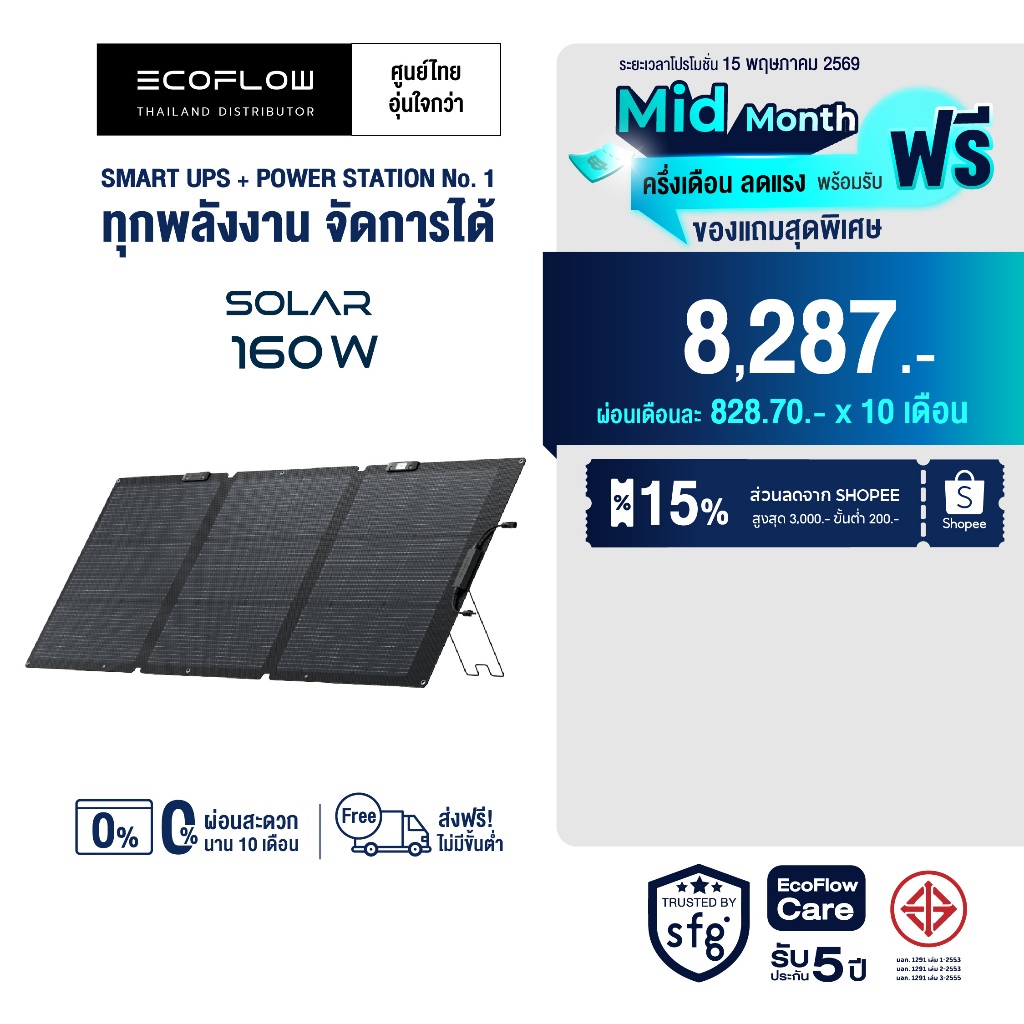 ECOFLOW 160W SOLAR PANEL แผงโซล่าเซลล์ แบบพกพา อเนกประสงค์ โซล่าเซลล์ โซล่า พกพา – โปรปัง