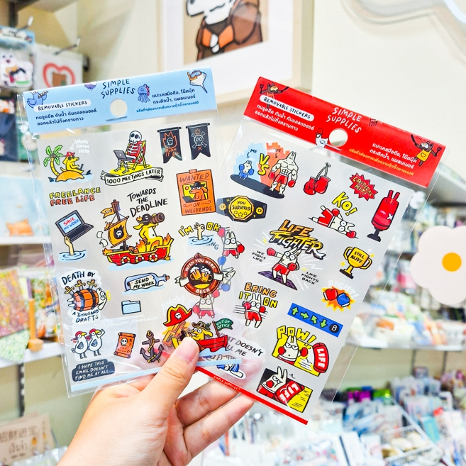 ✨มีลายใหม่ด้วยนะ เก๋มาก✨Removable sticker สติกเกอร์แบบลอกออกได้ ขนาด A6 กันน้ำ [SIMPLE SUPPLIES]