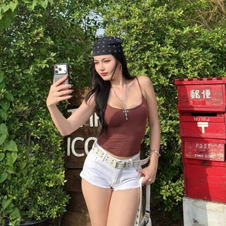 Slim crop สายเดี่ยวรัดรูปทรงเบสิค (2032)