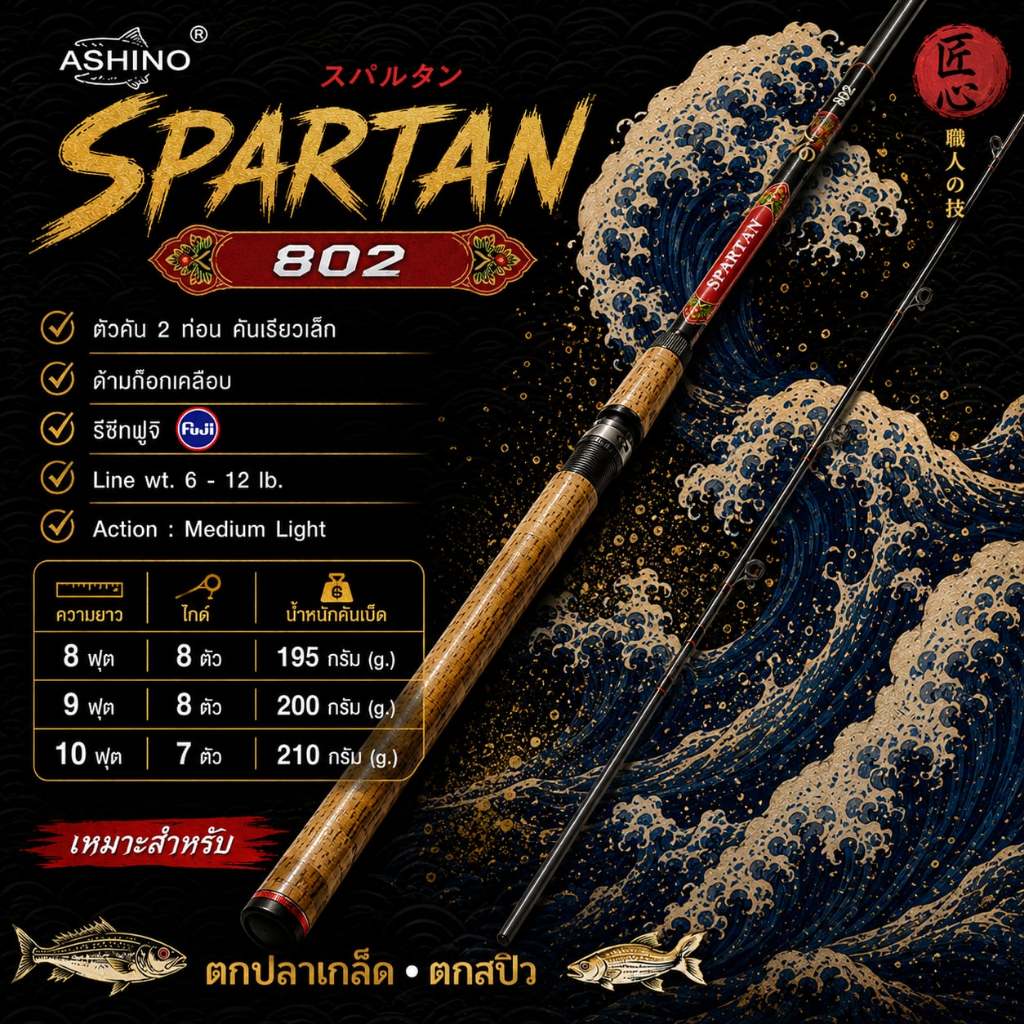 [พร้อมส่ง]คันเบ็ดตกปลา คันกราไฟท์ Ashino Spartan Line wt. 6 - 12 lb.