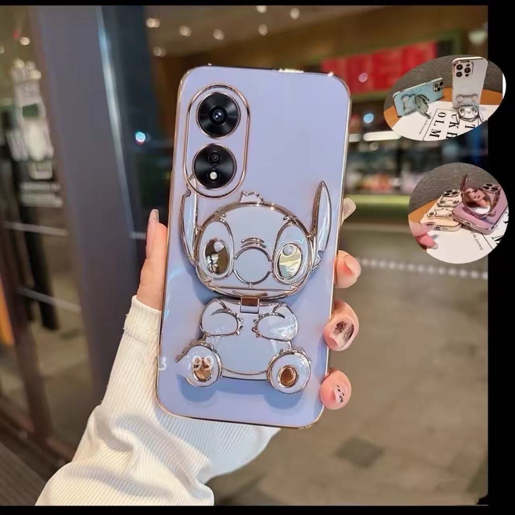 เคส สติช กระจกน่ารักสำหรับ Realme Note80 Note60 60X Note50 Realme C85 C71 C61 C63ตั้งได้ หมุนได้ 360 องศาQ11