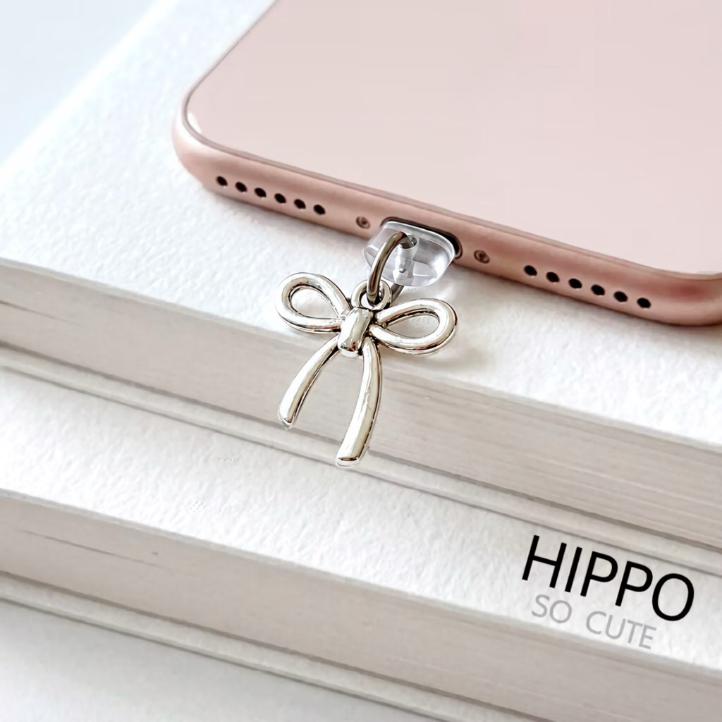 [ร้านไทย] จุกกันฝุ่น iPhone android iPad จุกกันฝุ่นมือถือ จุกกันฝุ่นไอแพด โบว์สีเงิน