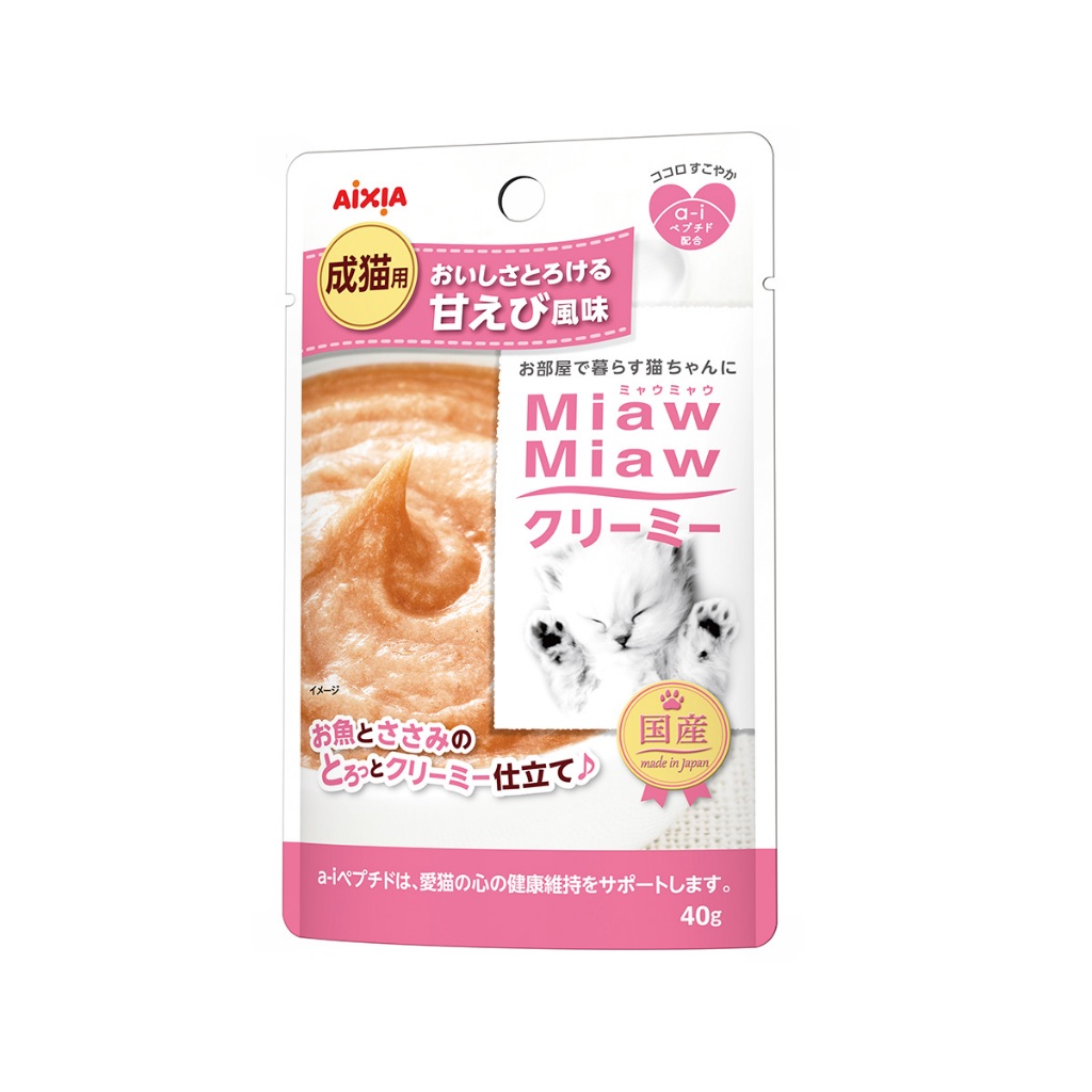 [Aixia] Miaw Miaw Creamy เมี้ยว เมียว ครีมมี่ เพาช์ รสกุ้งหวาน ขนมแมวเลียแบบมูส