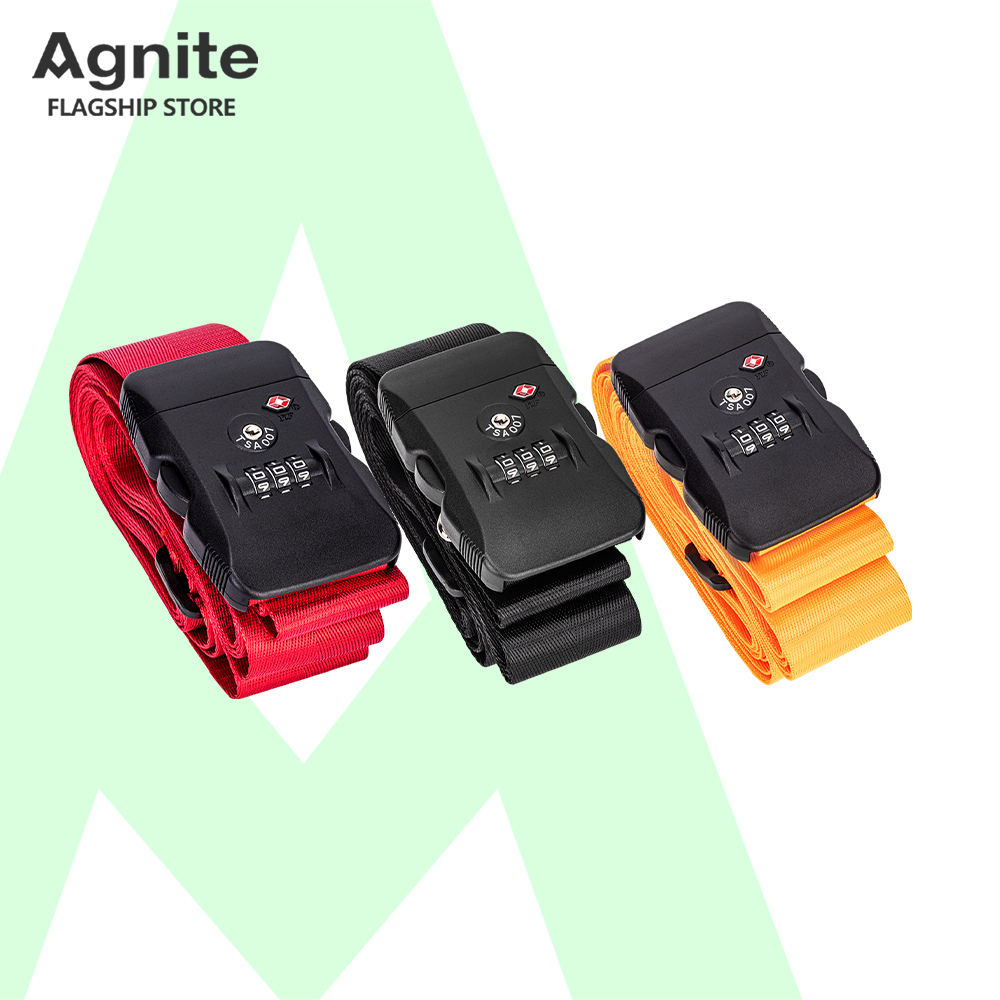 Agnite สายรัดกระเป๋าเดินทาง เข็มขัดรัดกระเป๋า มีรหัสล็อก สีสด สายไขว้กันกระเป๋าเปิด Luggage Strap