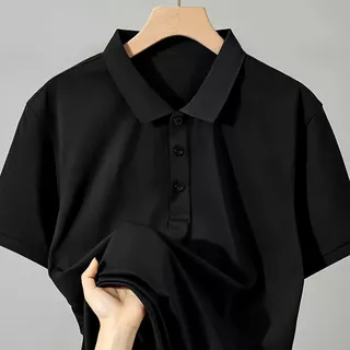 เสื้อโปโลเสื้อสำหรับนักธุรกิจสีขาวดำแบบเรียบง่าย เสื้อดำ เสื้อโปรโล สะดวกสบายและระบายอากาศอเนกประสงค์สำหรับผู้ชาย