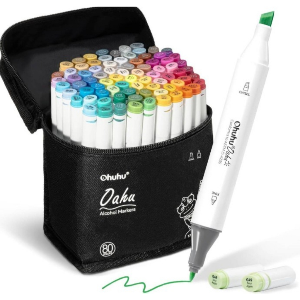 【Direct from Japam 】Ohuhu Marker Pen Set: 81 Pens in 80 Colours, Double-Ended (Thick and Fine), Illu