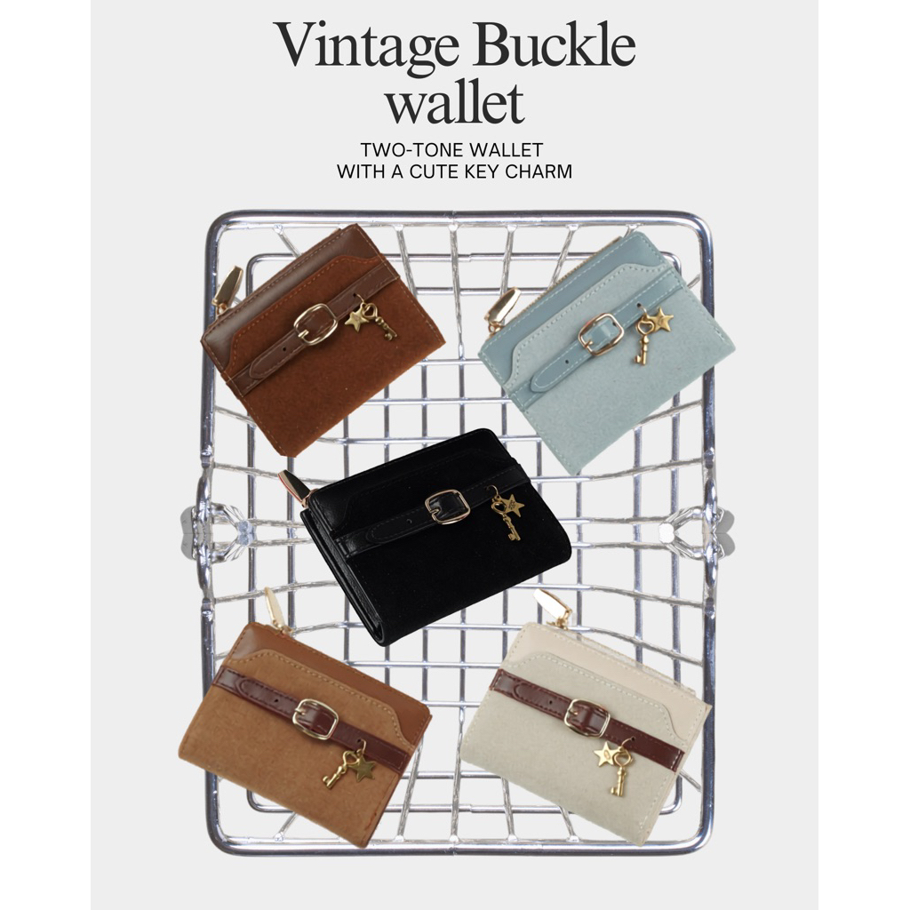 ใหม่Witchez Vintage Buckle กระเป๋าสตางค์ทรงเข็มขัดทูโทนหนังกลับ