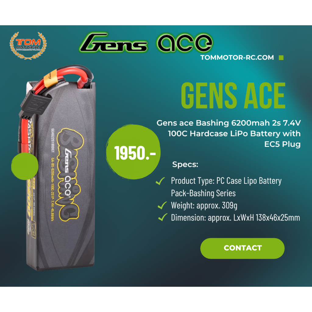 Gens ace Bashing 6200mah 2s 7.4V 100C Hardcase LiPo Battery with EC5 PLUG Usage 1/5 1/7 1/8 1/10