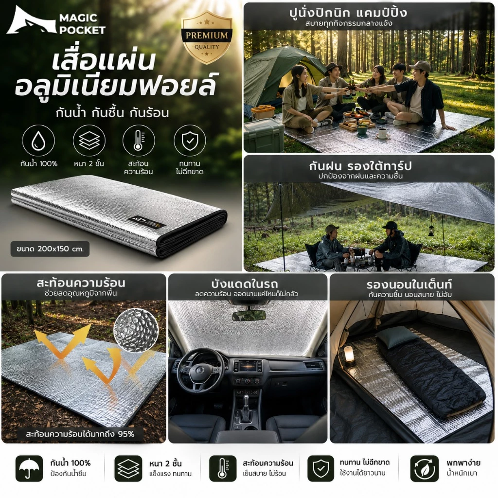 Magic pocket แผ่นรองเต็นท์ เสื่อแคมป์ปิ้ง อลูมิเนียมฟอยล์ 2 ชั้น thumbnail 3