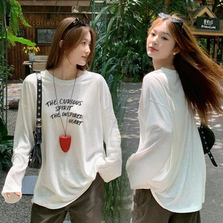 เสื้อกันแดด สำหรับผูหญิง แขนยาวพิมพ์ลายอักษร เสื้อแขนยาวสไตล์เกาหลี น้ำหนักเบาและสวมใส่สบาย 🌷✨