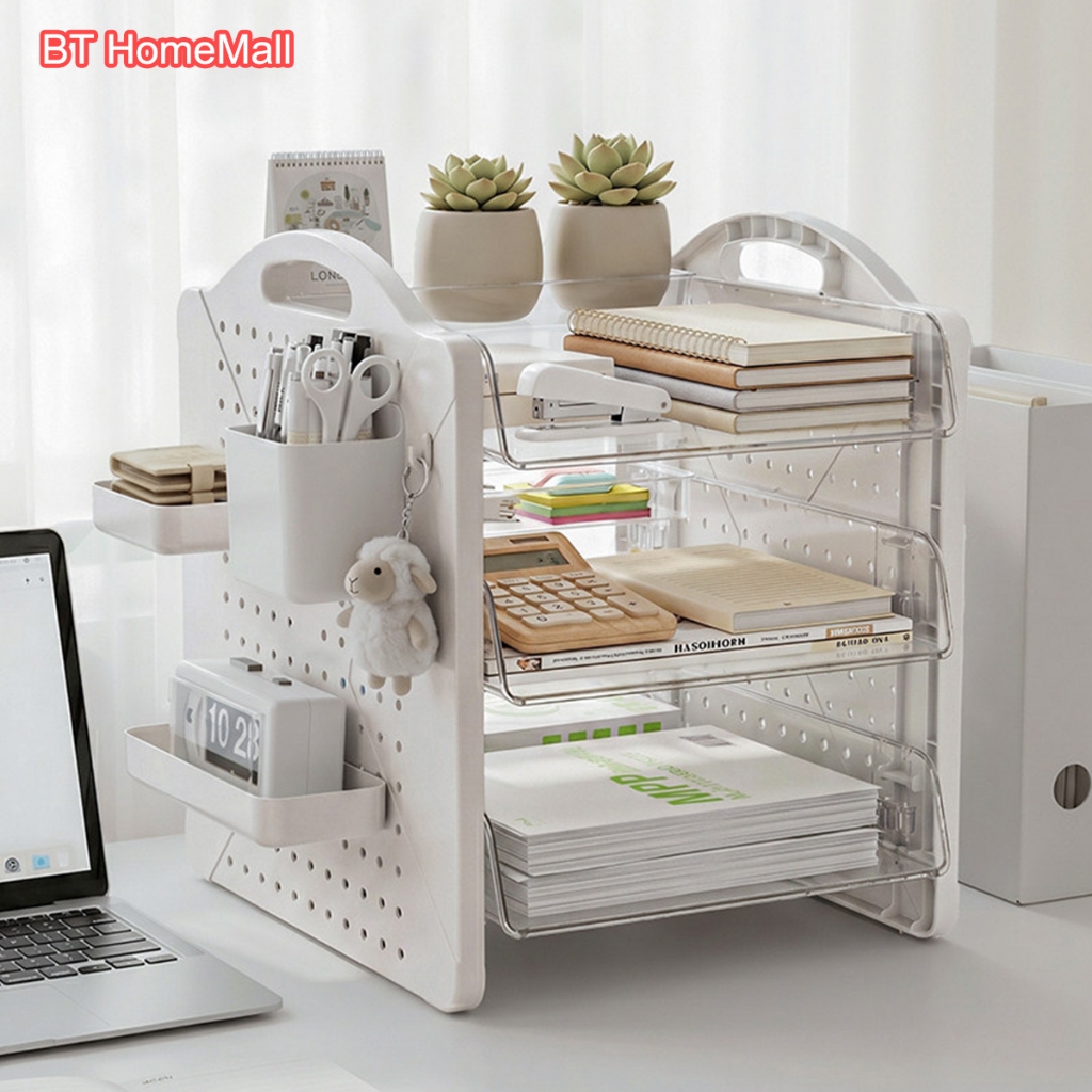 ชั้นวางเอกสาร ชั้นวางแฟ้ม ถาดเก็บเอกสาร ด้วยแผ่นเจาะรู ชั้นวางบนโต๊ะ
