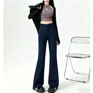 Korean ผู้หญิง เอวสูง กางเกงขาบาน ผอมเพรียว Casual กางเกงถูพื้น flared trousers