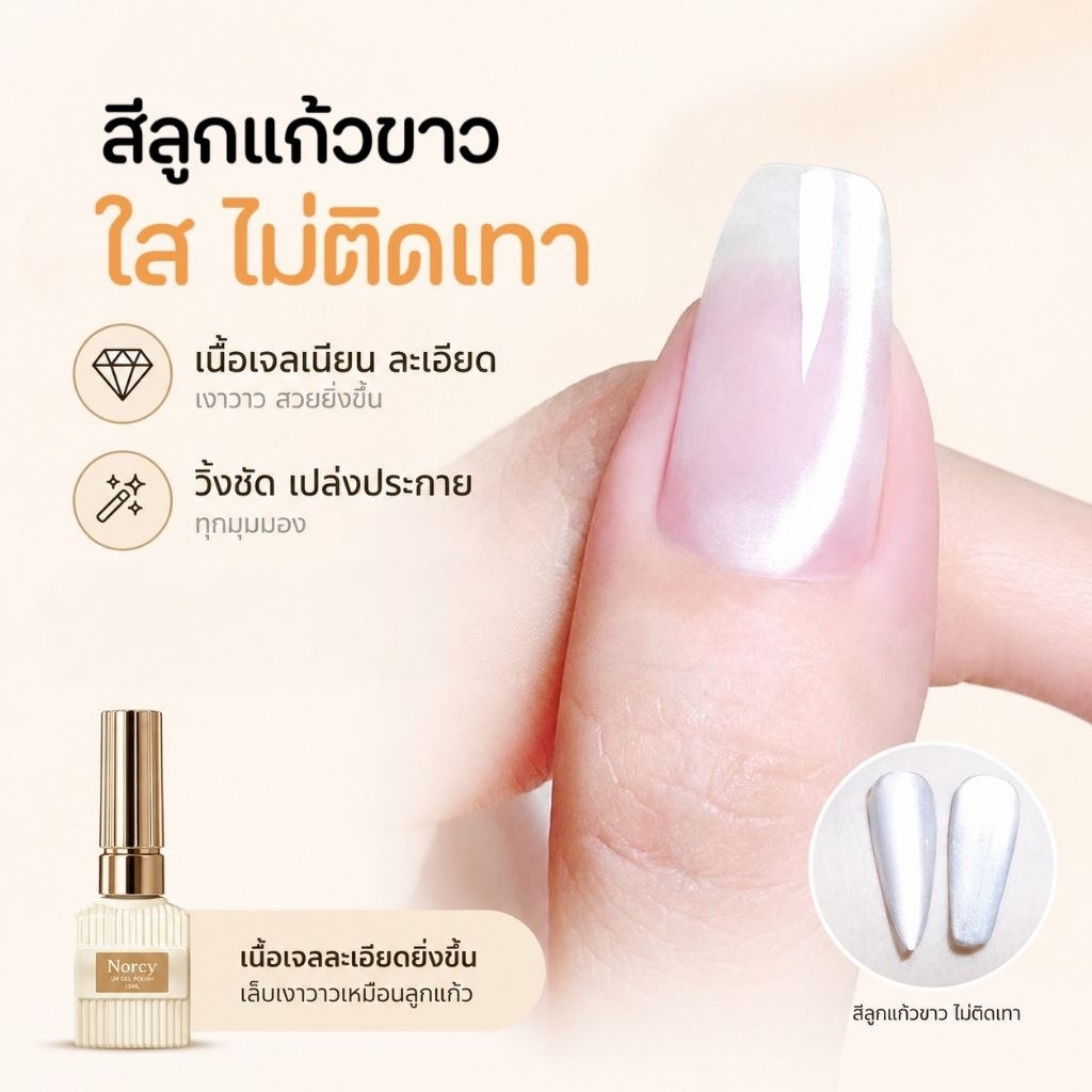 จัดส่งทันที ♡ Norcy สีลูกแก้วเจลลี่ สีขาว ใส Jelly water Cat's eye