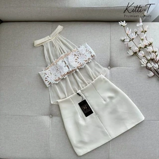KITTI -T SET (2)ชิ้น ครีมสุดหรู ดีไซน์เรียบโก้ผ้าชีฟองเนื้อละเอียด มีความโปร่งแสง มาพร้อมเกาะอกงานลูกไม้ปักสีครีม