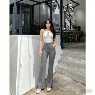สไตล์เกาหลีใหม่ 4 สี สำหรับทำงานกางเกงขาบาน ผู้หญิง Flare pants เอวสูง กางเกงสบายๆ ไซส์ S-2XL ใส่สบาย กางเกงสูท Casual