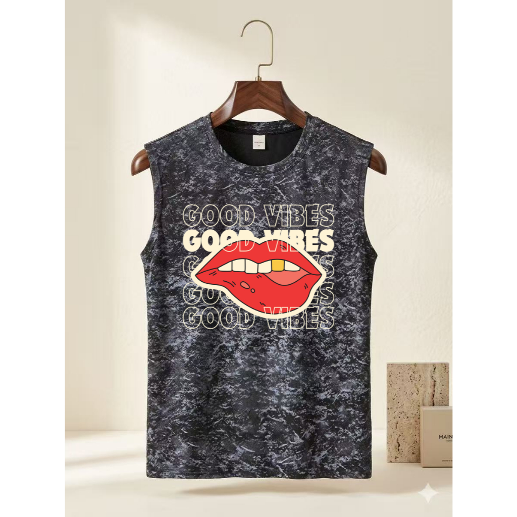 เสื้อยืดคอกลม แขนกุด GOOD VIBES ลายเท่ๆ ใส่ได้ทั้งชายหญิง OP-1174