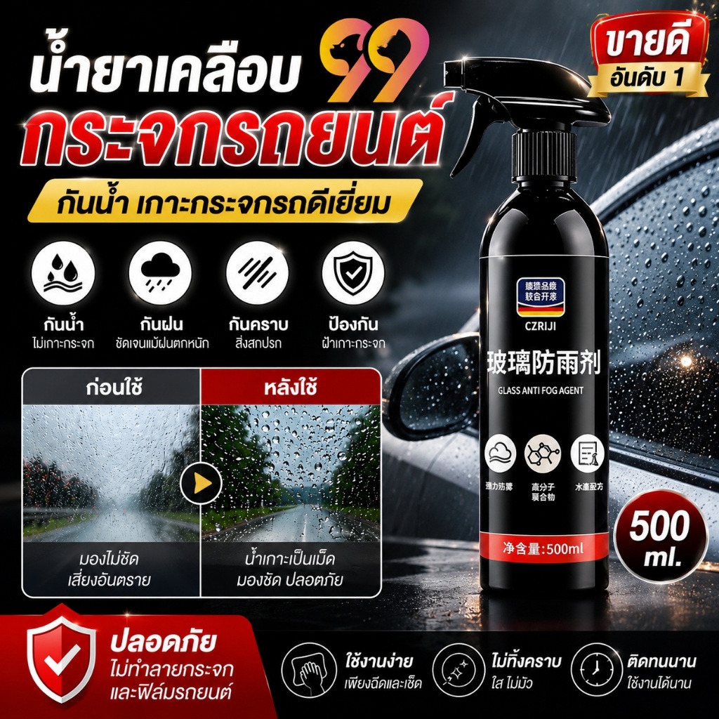 สเปรย์เคลือบกระจก กันฝนเกาะ มองชัด ปลอดภัยทุกการขับขี่ น้ำยาเคลือบกระจกรถยนต์