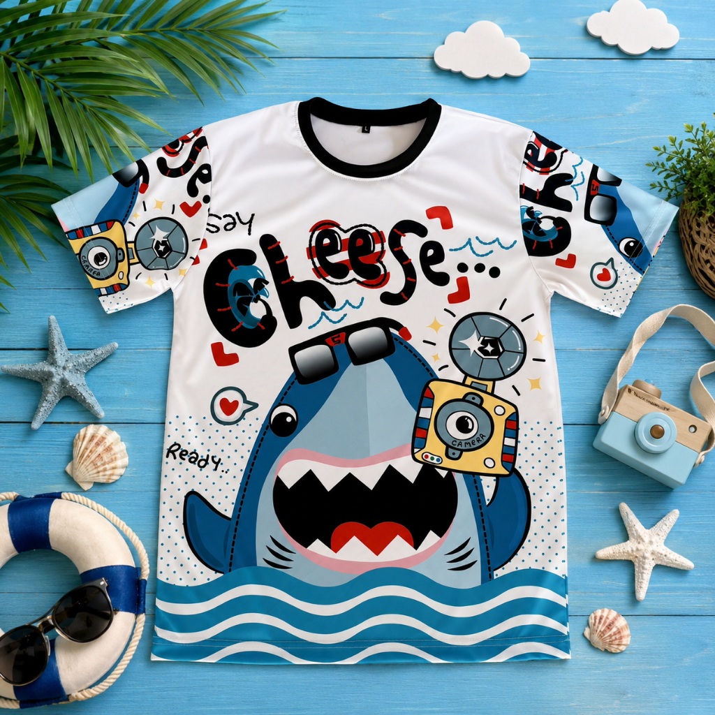 (ลายใหม่)เสื้อยืดพิมพ์ลาย ฉลามน้อย Cheese Shark ผ้านิ่ม ใส่สบาย